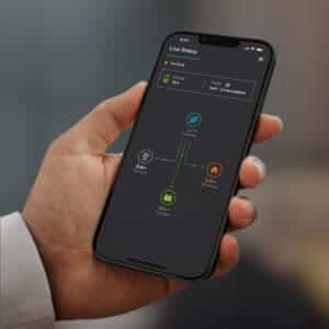 A person holding a phone with an app on it.