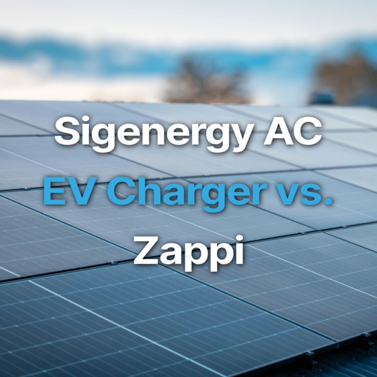 Text overlay on solar panels reads: "Sigenergy AC EV Charger vs. Zappi.