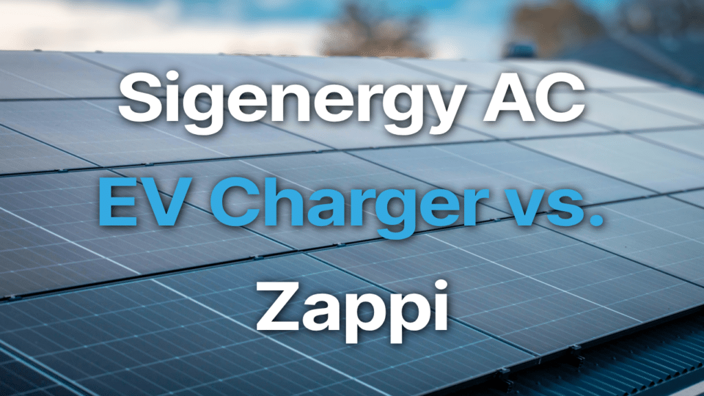 Text overlay on a solar panel background reads: "Sigenenergy AC EV Charger vs. Zappi.