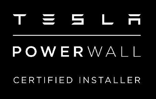 Tesla Powerwall Certified Installer logo in white text on a black background.