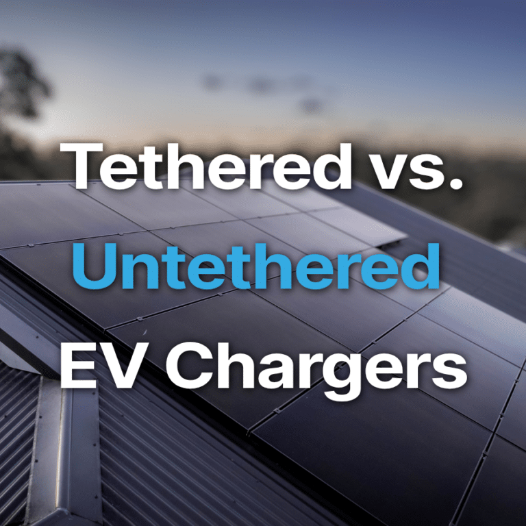 Text on image: Tethered vs. Untethered EV Chargers.