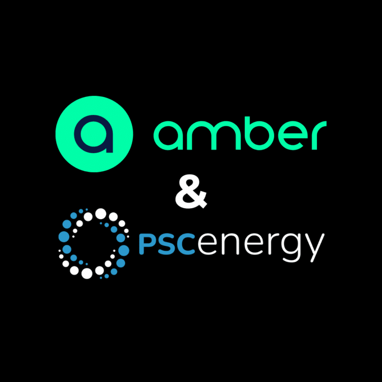 Logo for Amber and PSC Energy displayed on a black background, with both company names and logos shown side by side.