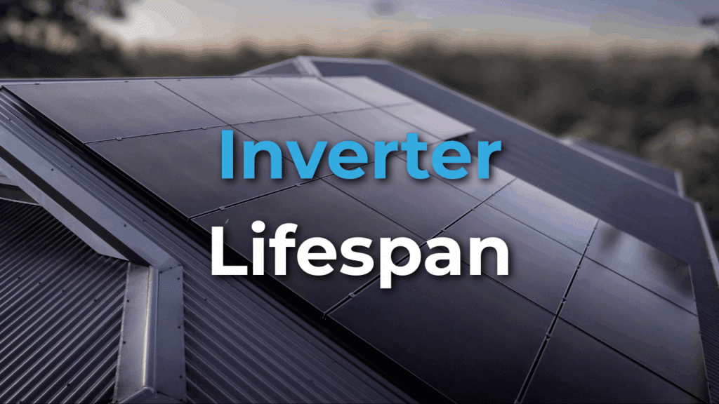 A close-up of solar panels installed on a roof with the words "Inverter Lifespan" overlaid on the image.