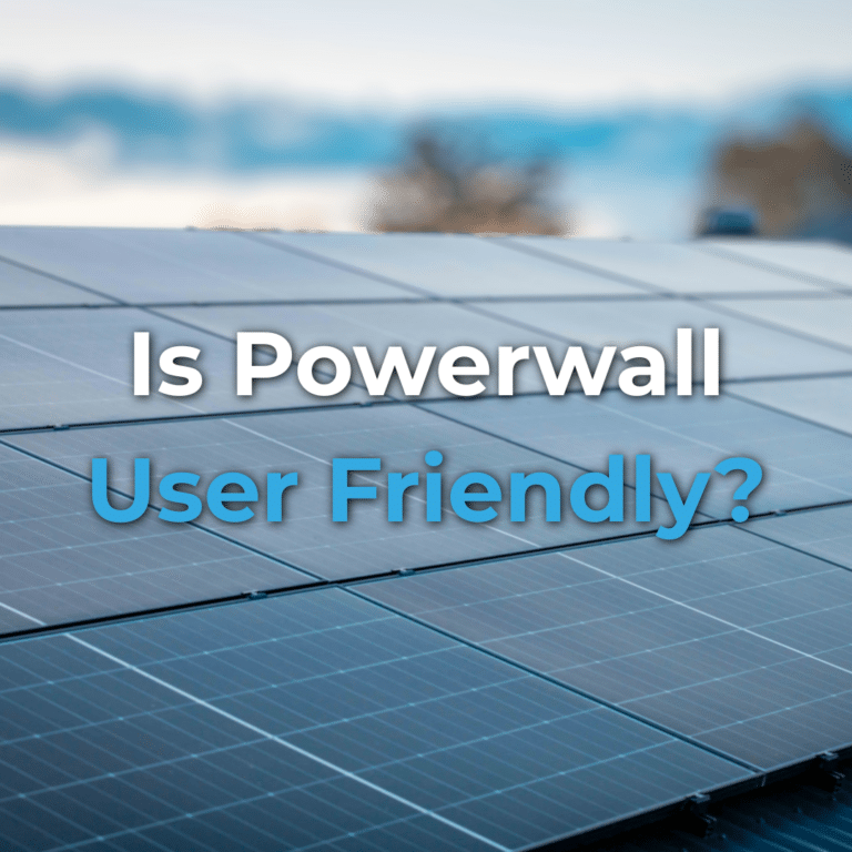 Rows of solar panels with the text "Is Powerwall User Friendly?" displayed over them.