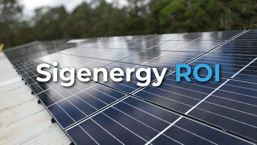 Rows of solar panels installed outdoors with the text "Sigenergy ROI" overlaid on the image.