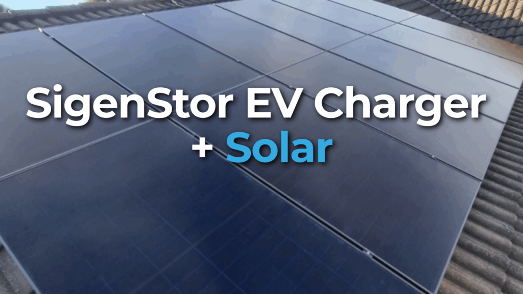Rooftop solar panels with the text "SigenStor EV Charger + Solar" overlayed.
