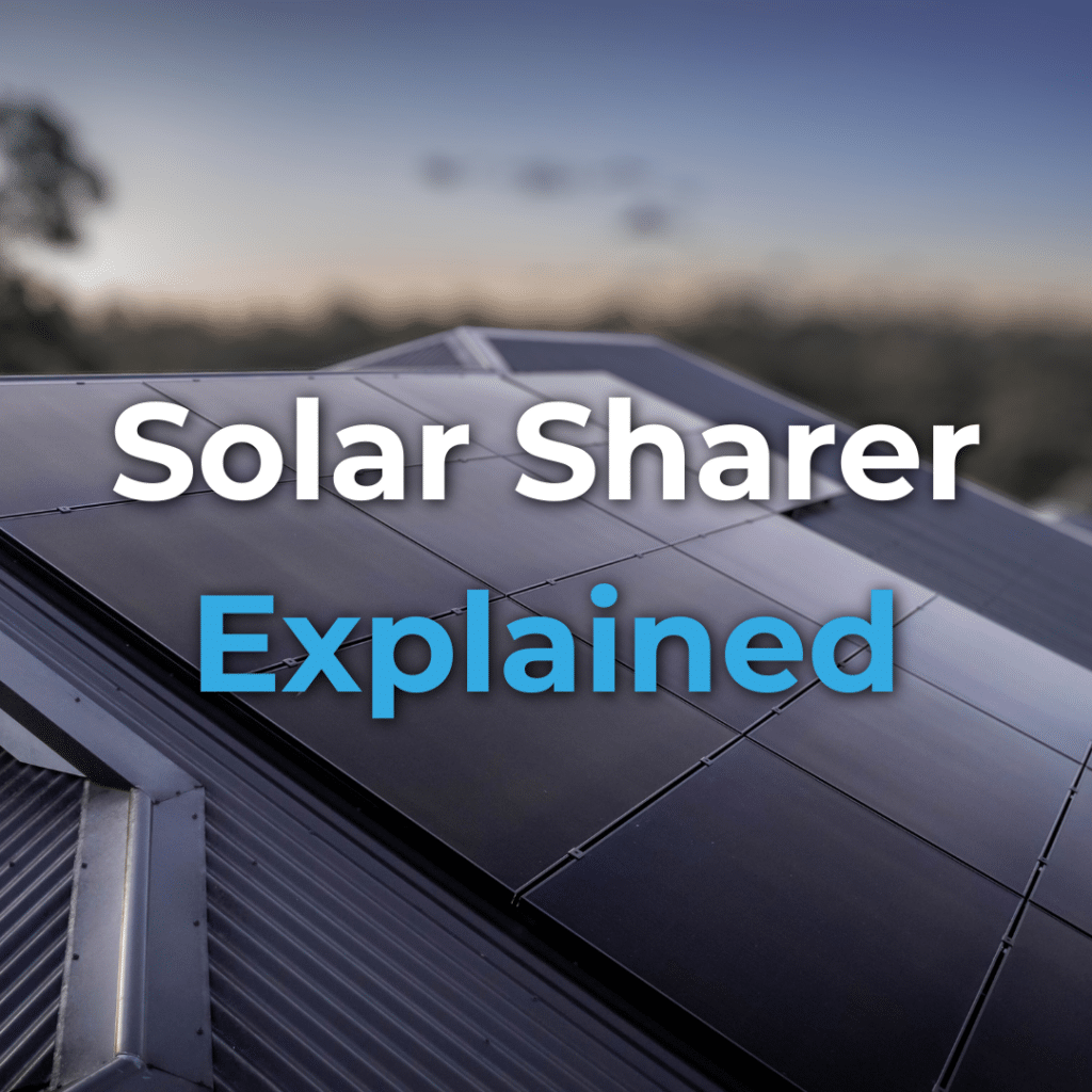Solar panels installed on a rooftop with the text "Solar Sharer Explained" overlaid on the image.