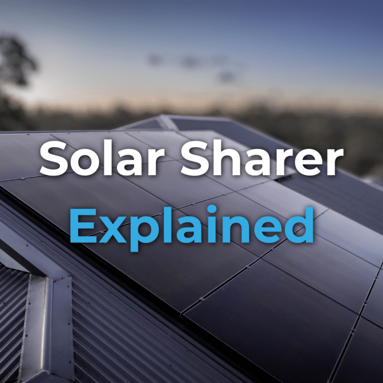 Solar panels installed on a rooftop with the text "Solar Sharer Explained" overlaid on the image.